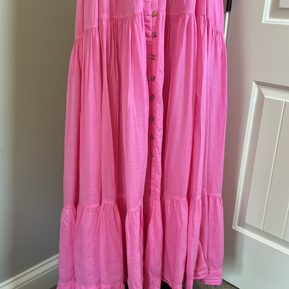 Anthropologie Pilcro Flutter Sleeve Tiered Dress Pink Maxi Button Front XL NEW - Picture 8 of 13